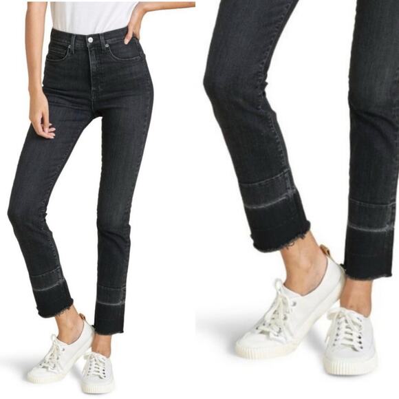 Veronica Beard Ryleigh Slim Straight High Rise Washed Onyx Jeans Black 27 - Picture 2 of 12